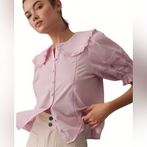 The Odells Pink Ruffle Collar Puff Sleeve Blouse XL
